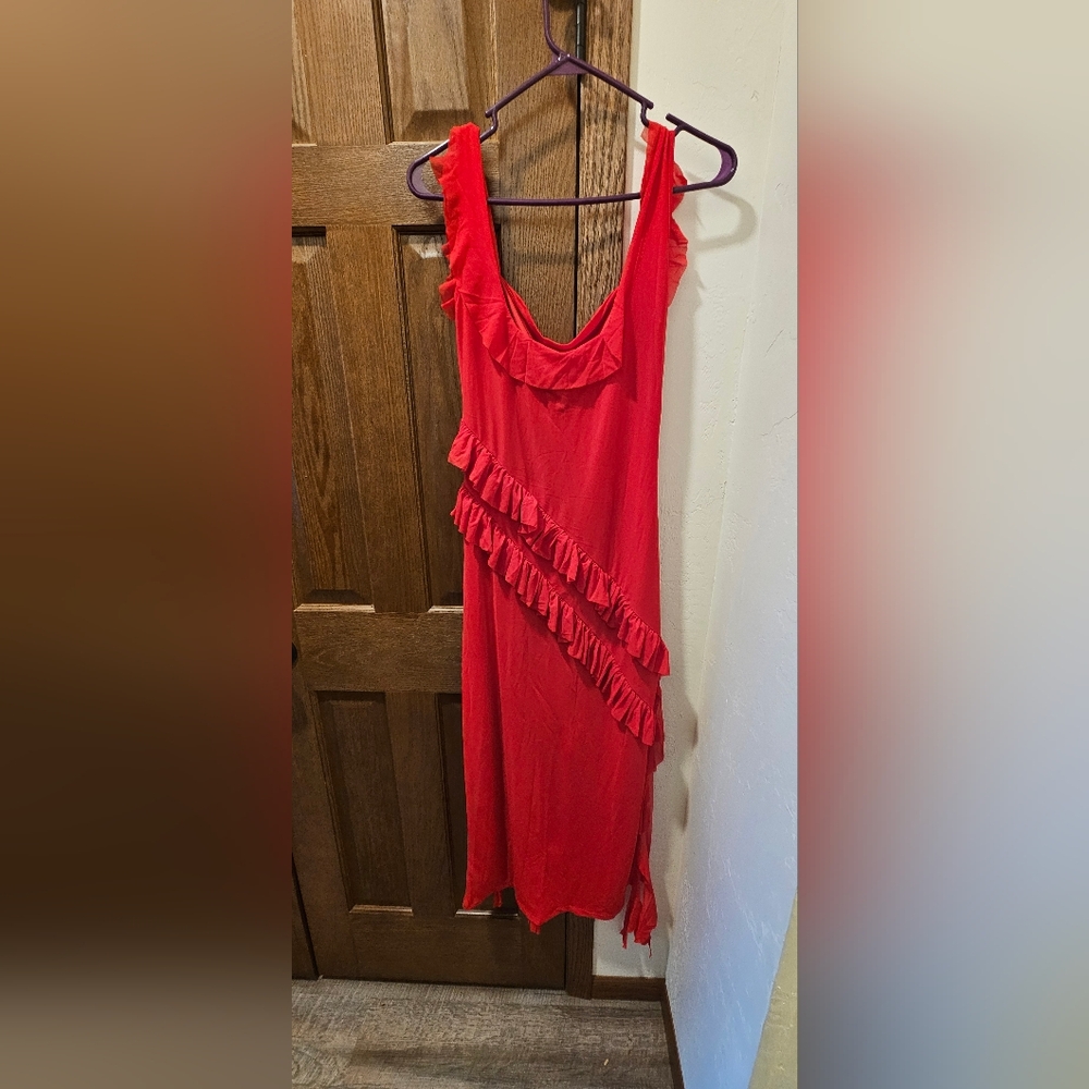 Elegant Holiday Red Ruffle Dress
